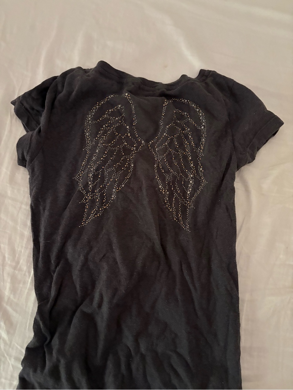 Victoria Secret Black Tee with Rhinestone Angel Wings